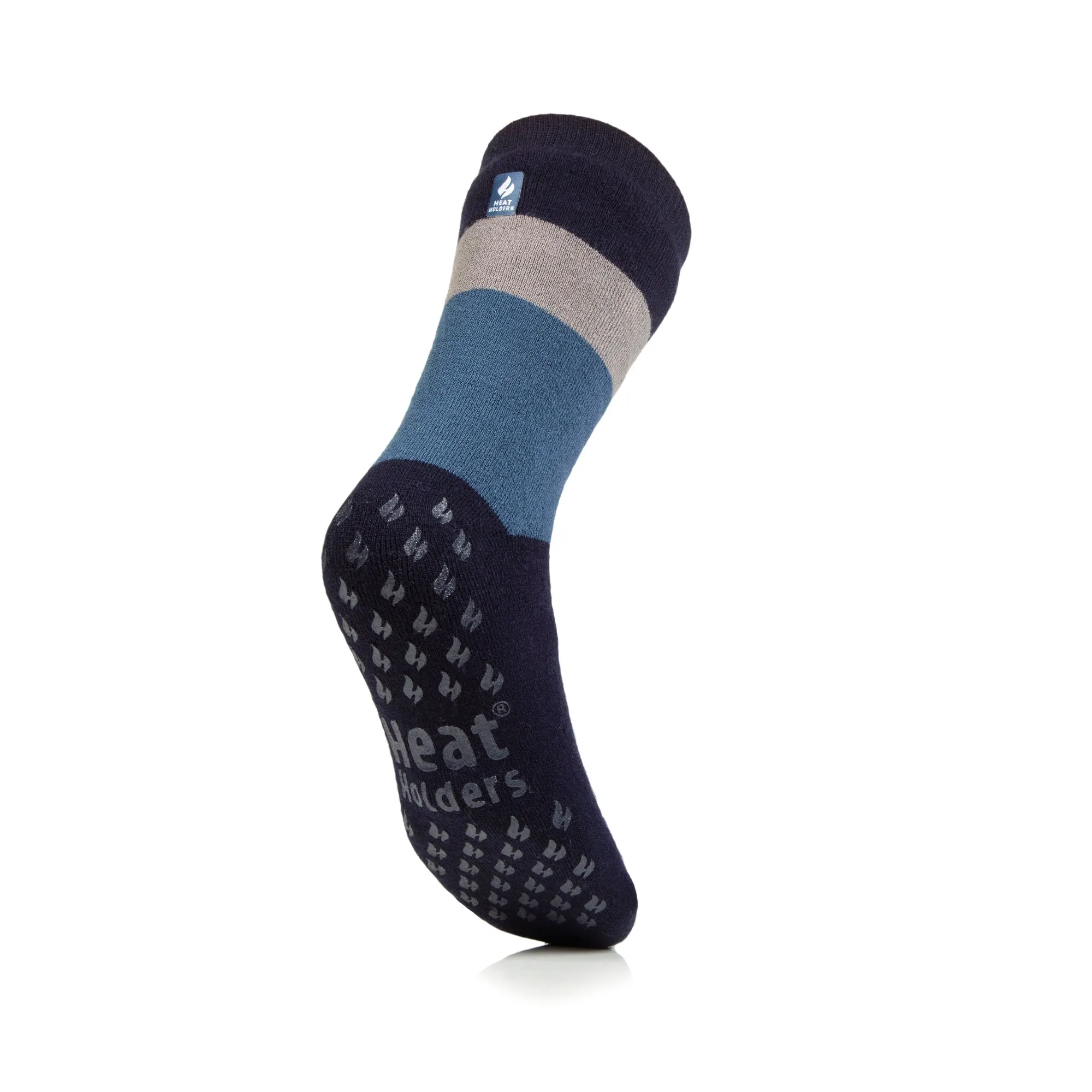 Mens IOMI Dual Layer Raynaud's Slipper Socks - Block Stripe Navy