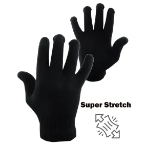 Men's Stretch Basic Warm Gloves Black One Size Stretch Woven Knitted