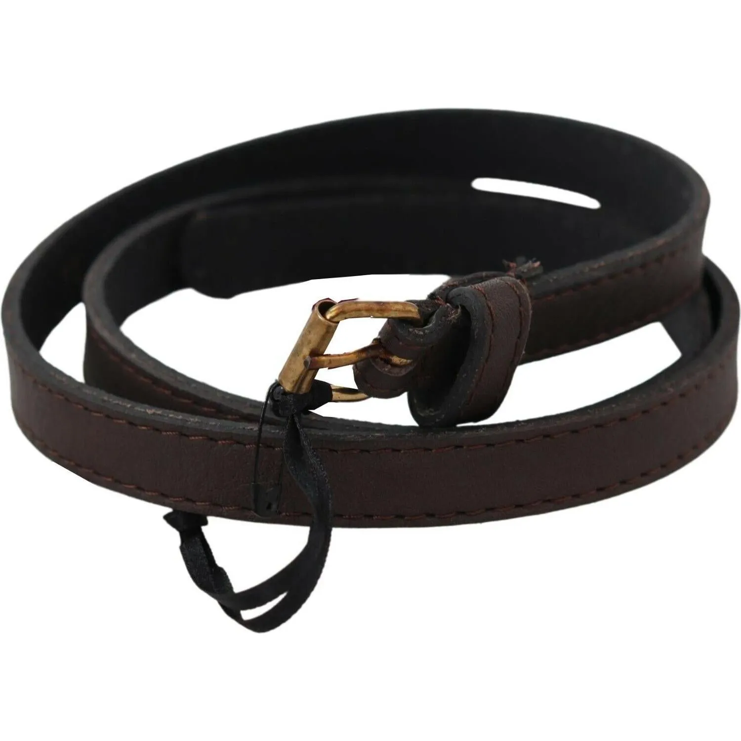 MILA SCHÖN Elegant Brown Leather Fashion Belt with Gold-Tone Buckle