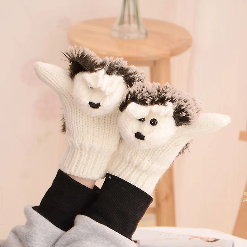 New Attracive Autumn Winter Gloves Women Mittens Cute Lovely Cartoon Knitted Hedgehog Glove Guantes Tacticos Girls Luva