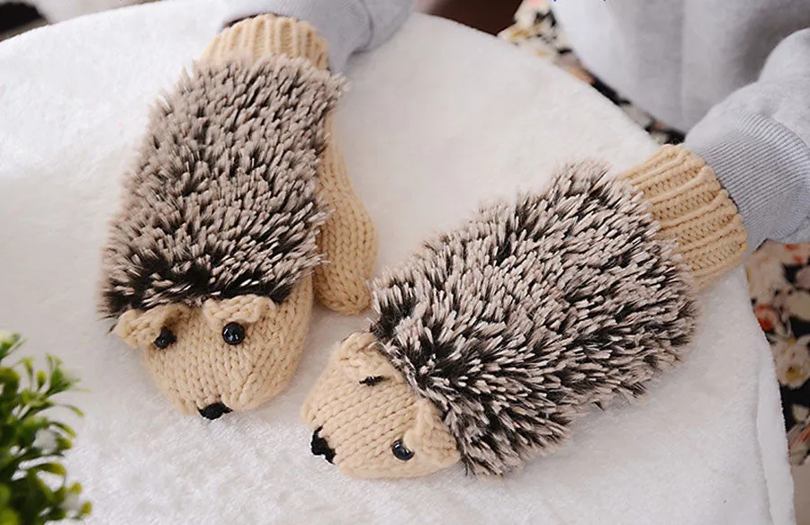 New Attracive Autumn Winter Gloves Women Mittens Cute Lovely Cartoon Knitted Hedgehog Glove Guantes Tacticos Girls Luva