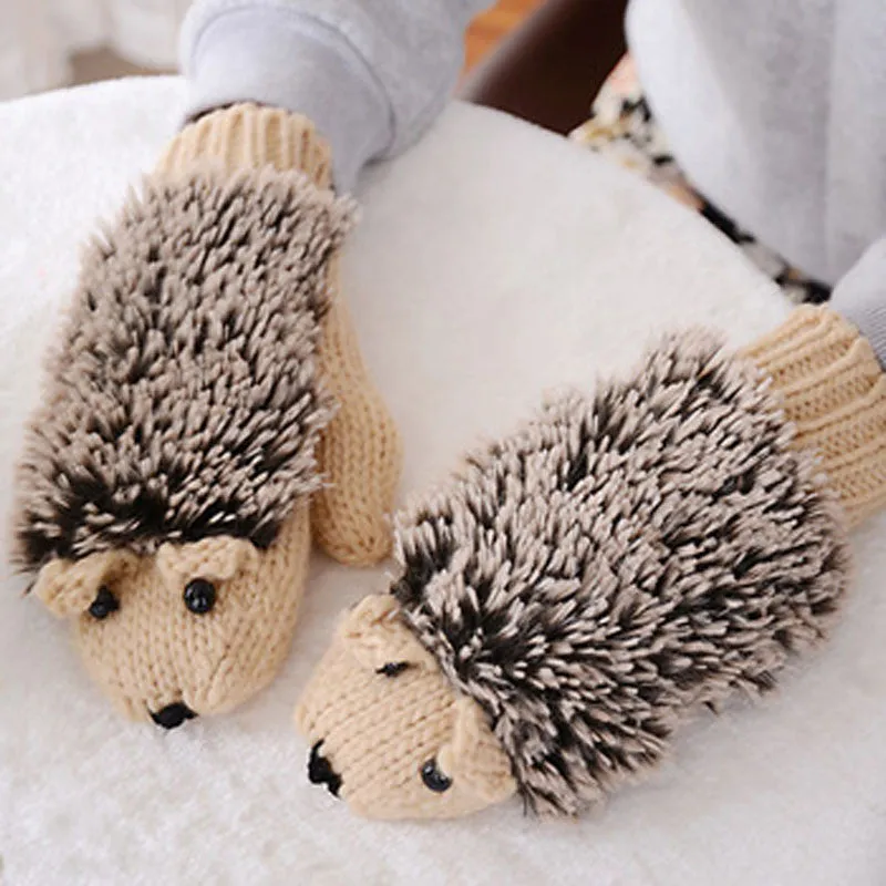 New Attracive Autumn Winter Gloves Women Mittens Cute Lovely Cartoon Knitted Hedgehog Glove Guantes Tacticos Girls Luva