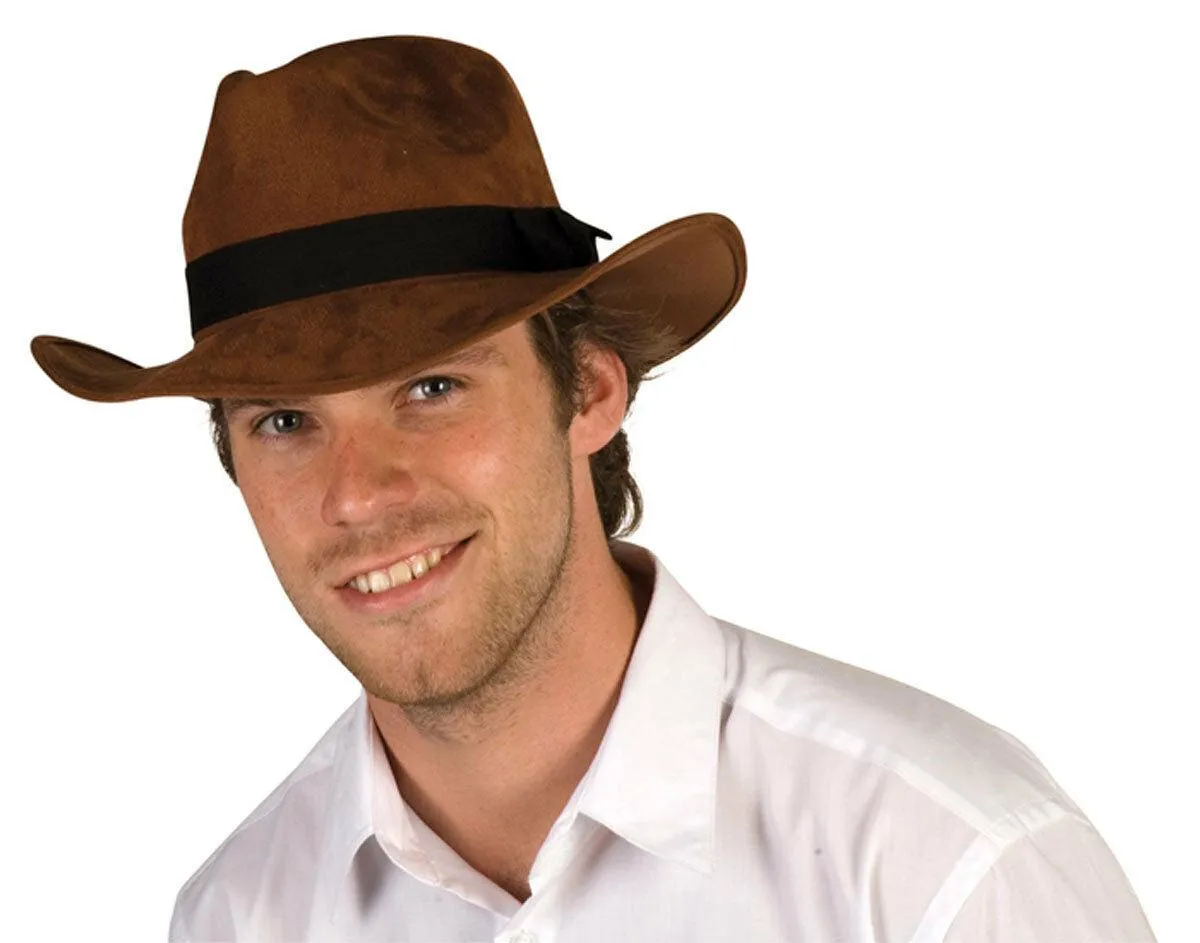 New Mens Brown Adventure Hat Cowboy Wild West Fancy Dress