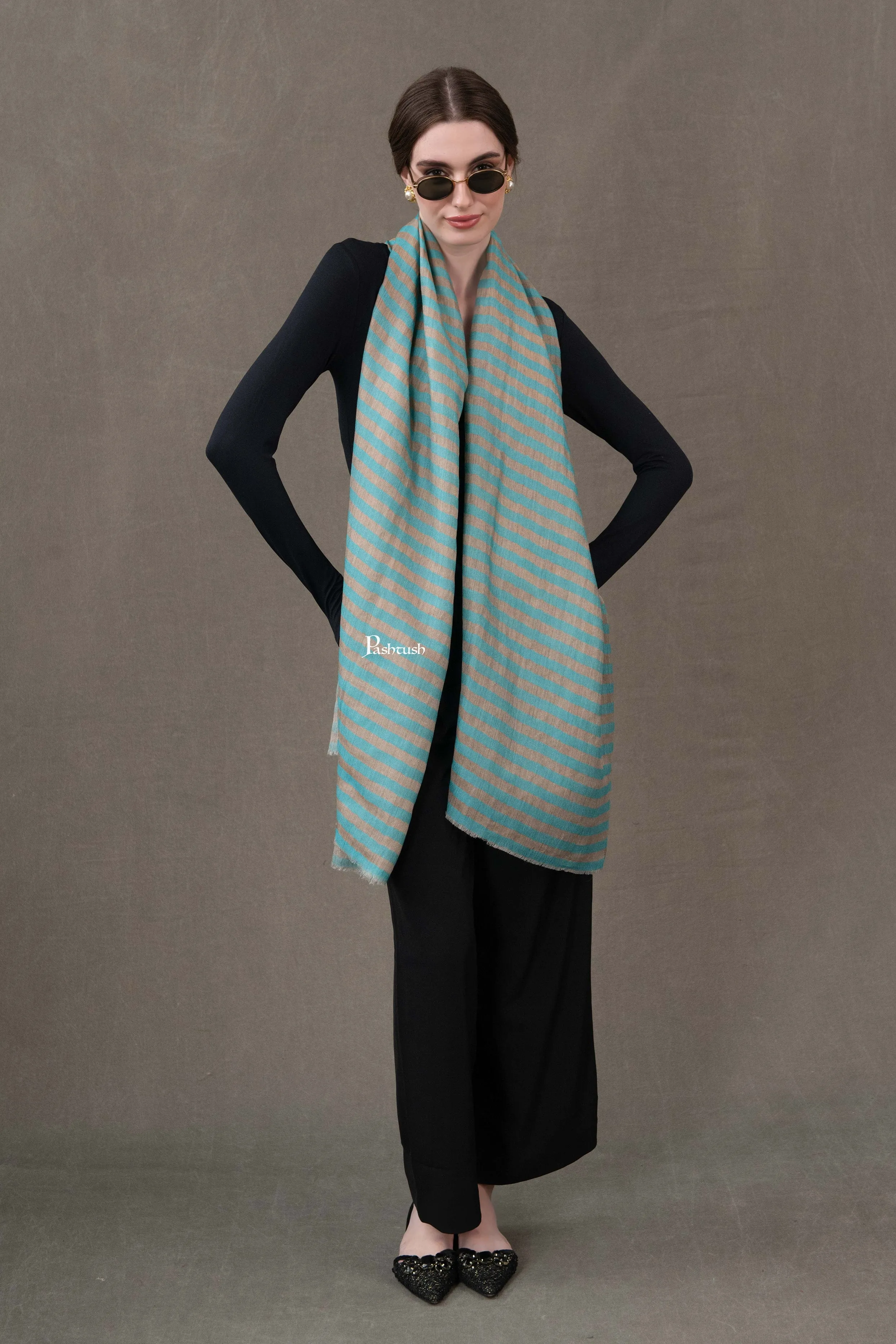 Pashtush Womens Stole, Extra Fine Wool-Silk, Twilight Collection, Gold Coast Blue