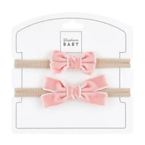 Pink Velvet Headband Bow Set