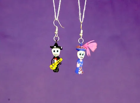 "Catrina" Mexican Clay Skeleton Earrings