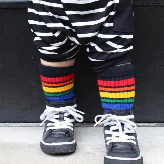 Rainbow Kids Knee High Socks Cotton Long Student School Socks Girls Boys Striped Socks White Thick Children Footwear