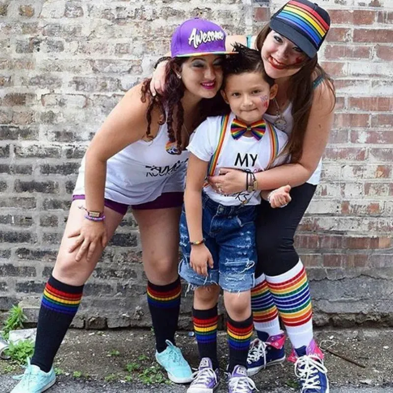 Rainbow Kids Knee High Socks Cotton Long Student School Socks Girls Boys Striped Socks White Thick Children Footwear