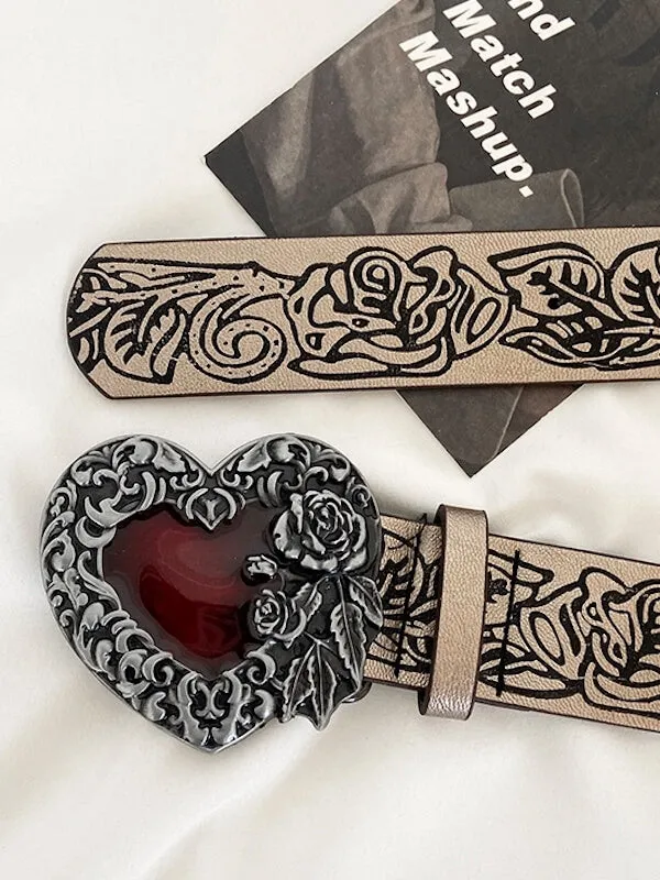 Retro bloody heart embossed belt