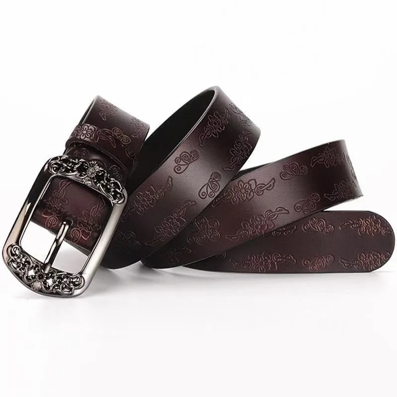 Retro Carved Floral Butterfly Genuine Leather Belts