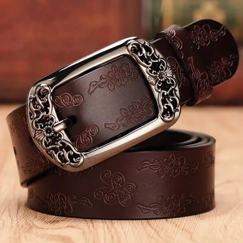 Retro Carved Floral Butterfly Genuine Leather Belts