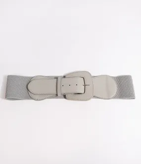 Retro Style Silver Grey Leatherette Elastic Cinch Belt