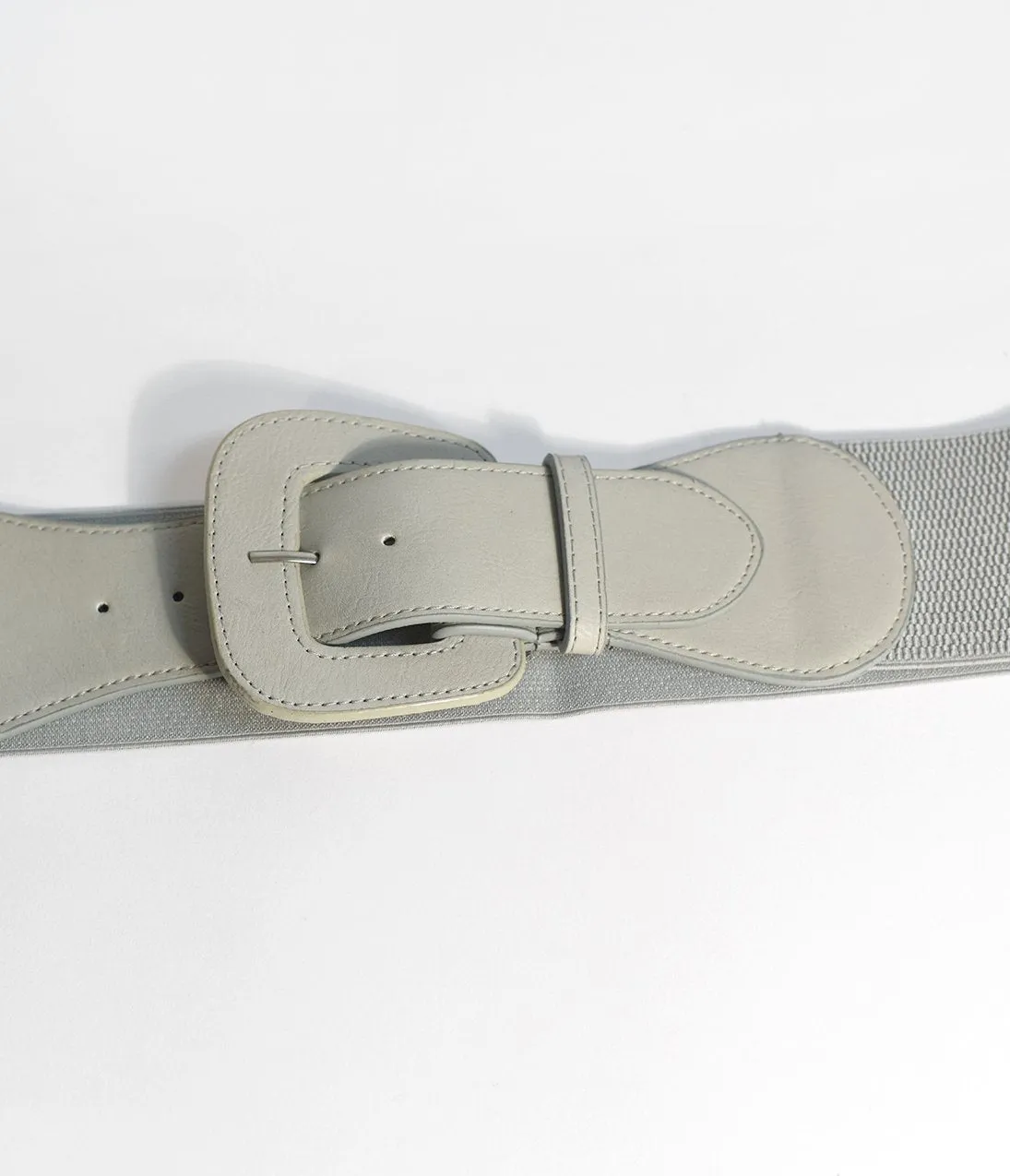 Retro Style Silver Grey Leatherette Elastic Cinch Belt