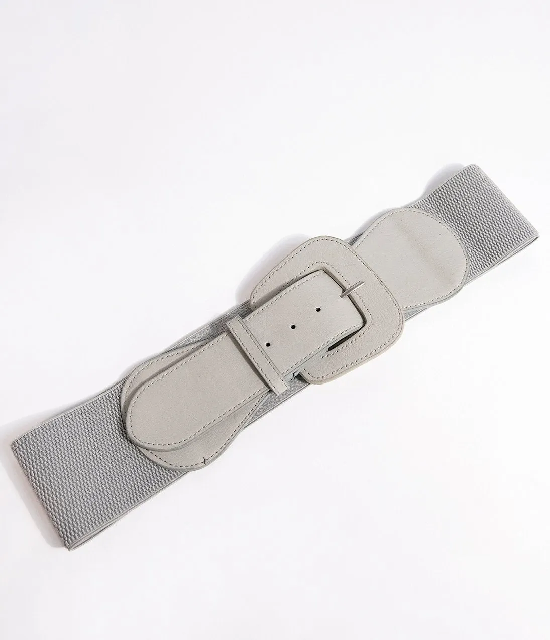 Retro Style Silver Grey Leatherette Elastic Cinch Belt