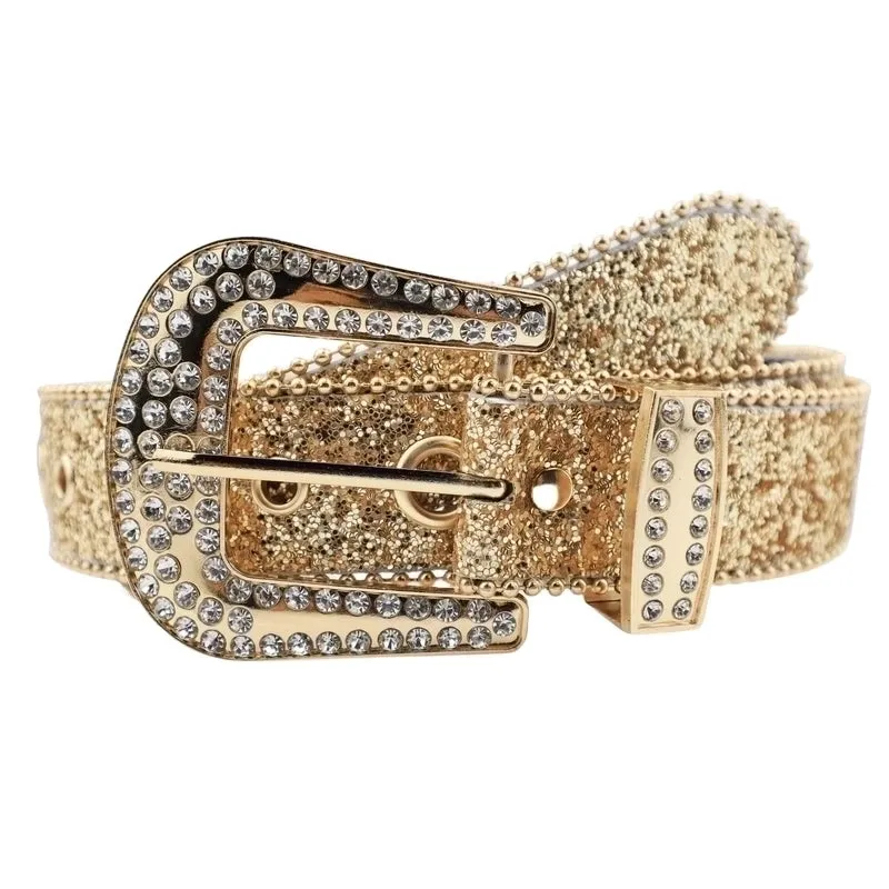 Retro Sweet Solid Color Pu Leather Alloy Diamond Women's Leather Belts