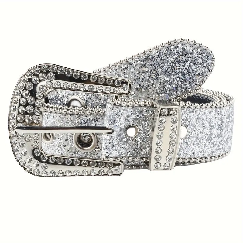 Retro Sweet Solid Color Pu Leather Alloy Diamond Women's Leather Belts