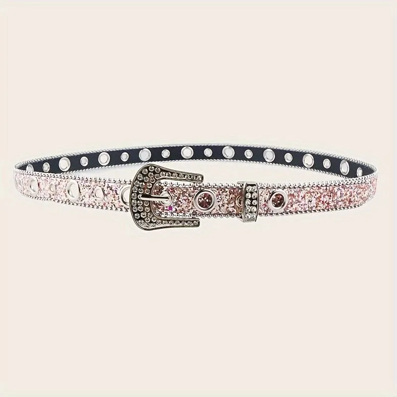 Retro Sweet Solid Color Pu Leather Alloy Diamond Women's Leather Belts