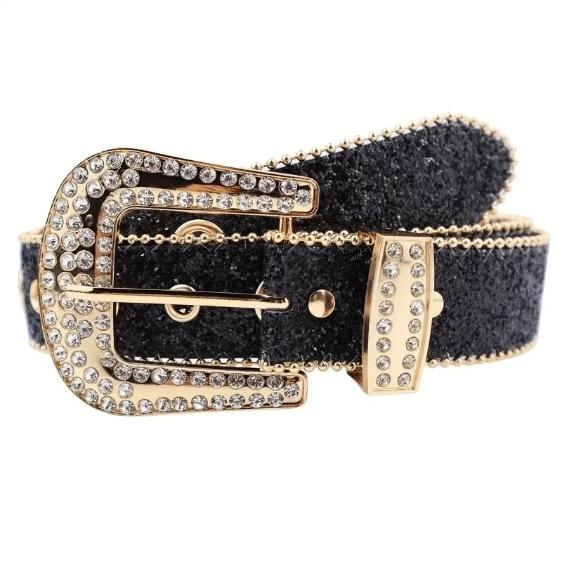 Retro Sweet Solid Color Pu Leather Alloy Diamond Women's Leather Belts