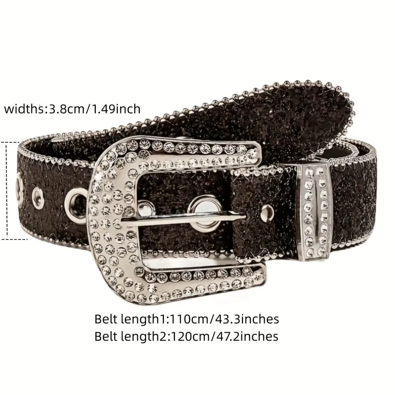 Retro Sweet Solid Color Pu Leather Alloy Diamond Women's Leather Belts