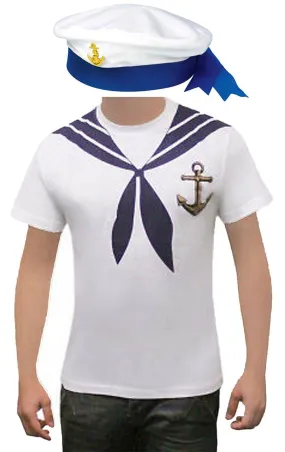 Sailor Hat with Blue Ribbon Captain Sailor T-Shirt Fancy Dress Set