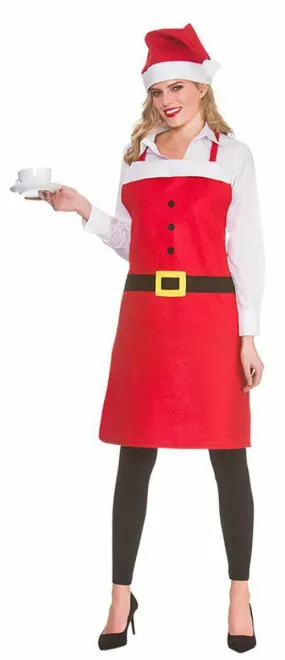 Santa Apron & Hat Set Christmas Ladies Fancy Dress Outfit Xmas Costume