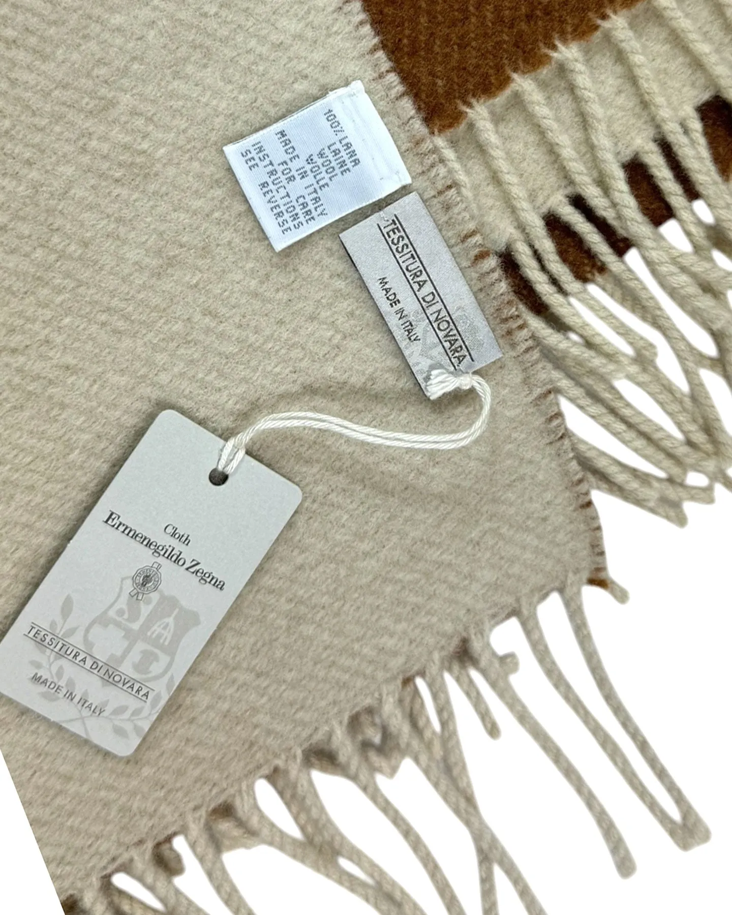 Tessitura Di Novara Wool Throw Blanket White Brown - Ermenegildo Zegna Fabrics