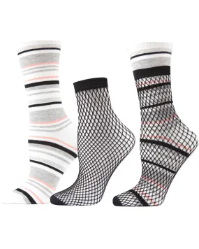 Three-In-One Striped Crew & Fishnet Sock