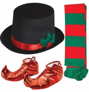 Top Hat W/Mistletoe Scarf Red Shoe Covers Christmas Snowman Fancy Dress