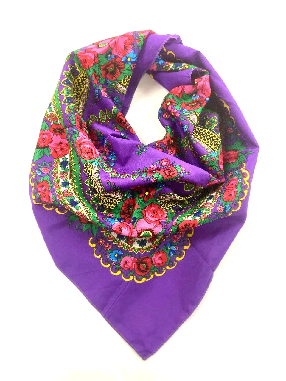 Traditional Polish Folk Head Scarf - Cotton Collection, Purple