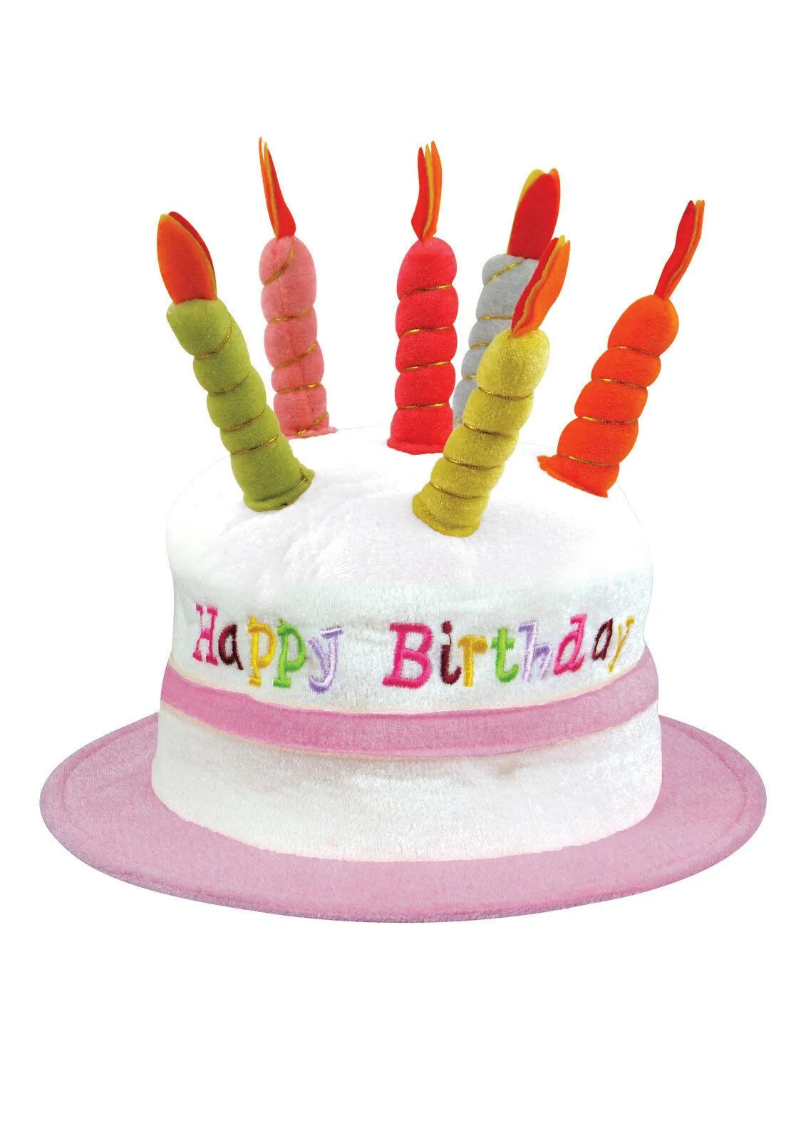 Unisex Pink Plush Birthday Cake Hat Mock Candles Party Dress Up