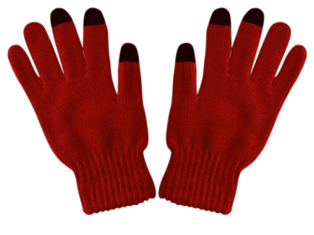 Unisex Warm Knitted Texting Gloves for Iphone Android Smart phones Touch screens Red