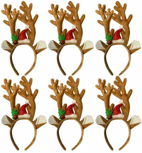 Value Pack of 6 Deluxe Velvet Reindeer Antlers W/Ears Christmas Xmas Headband