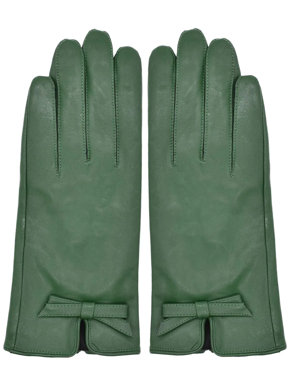 Vintage Style Green Leather Bow Gloves