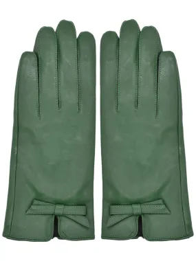 Vintage Style Green Leather Bow Gloves