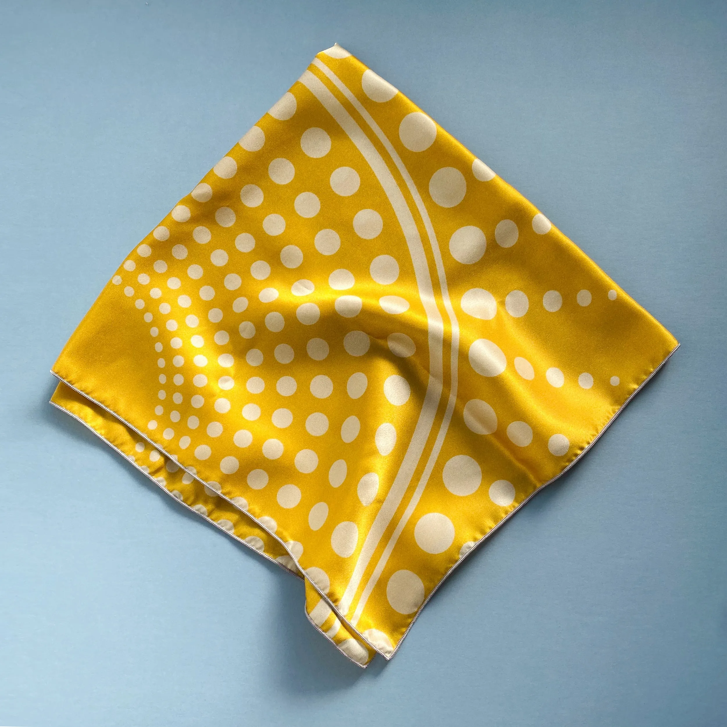 Vitamin D -  yellow square silk scarf with geometric polka dot pattern