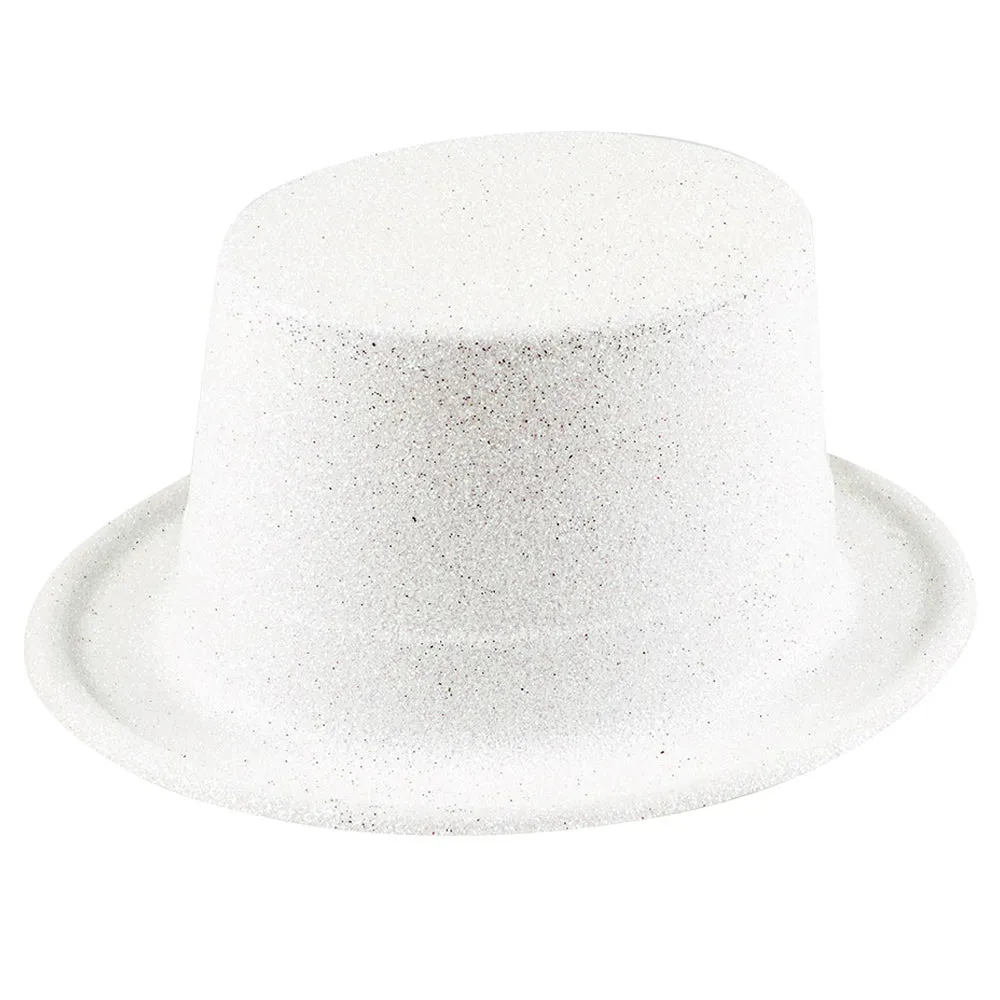 White Glitter Plastic Top Hat - Each