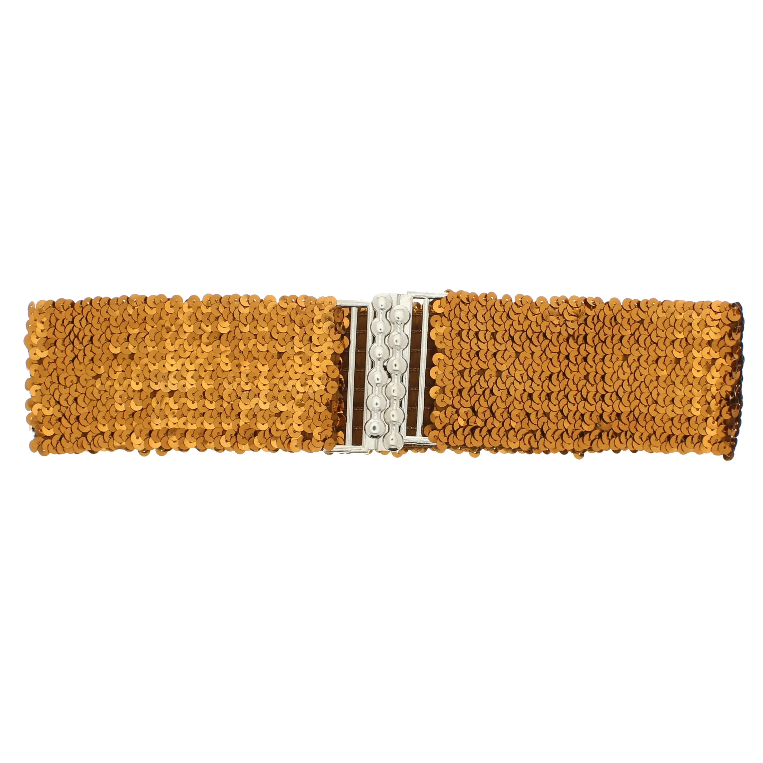 Wide Brown Sequin Elasticated Belt (7cm Width)