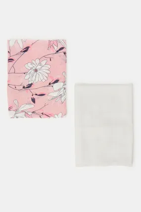 Women Pink And White Solid And Printed Pashmina Scarf (Pack of 2)