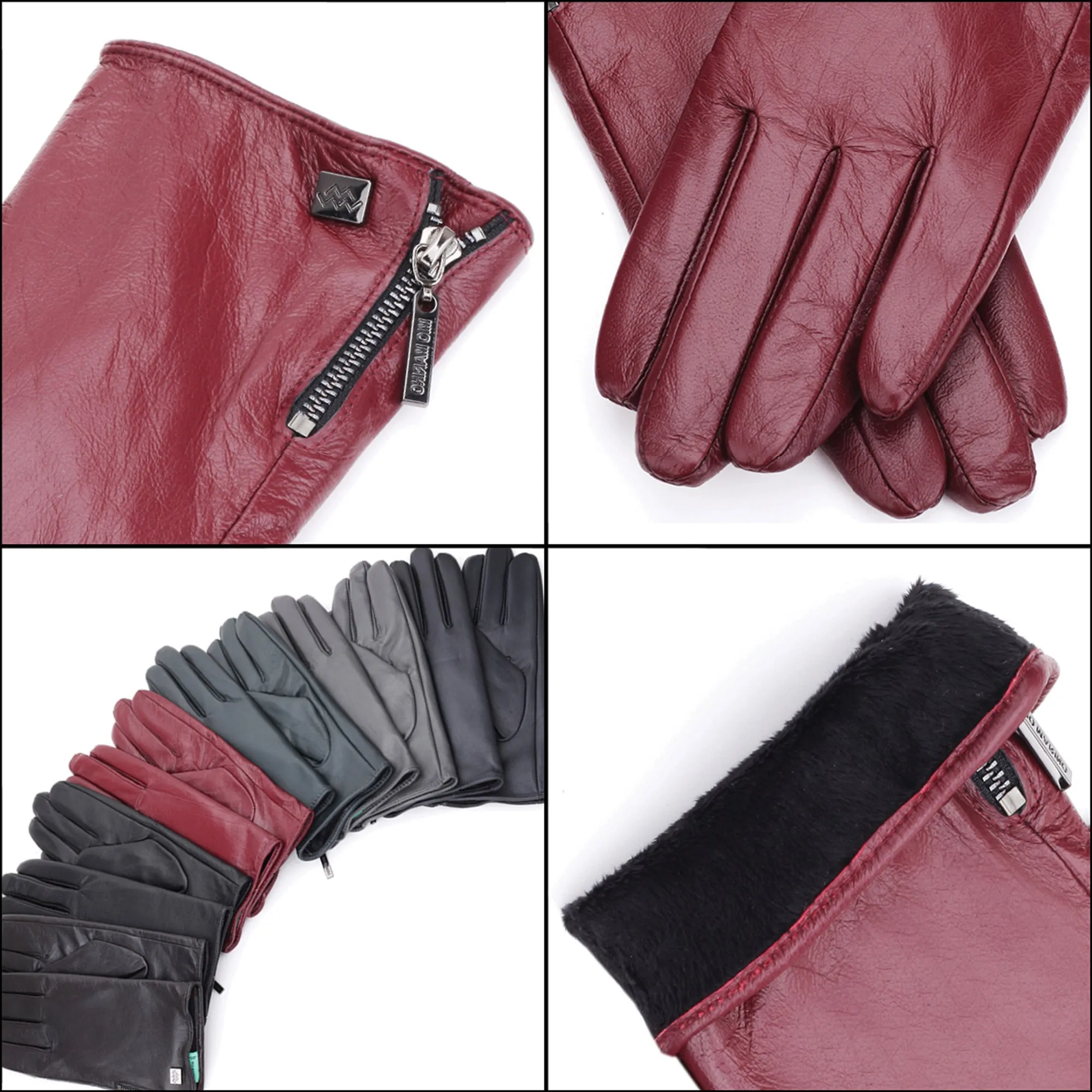 Wristed Zipper Nappa Leather Gloves