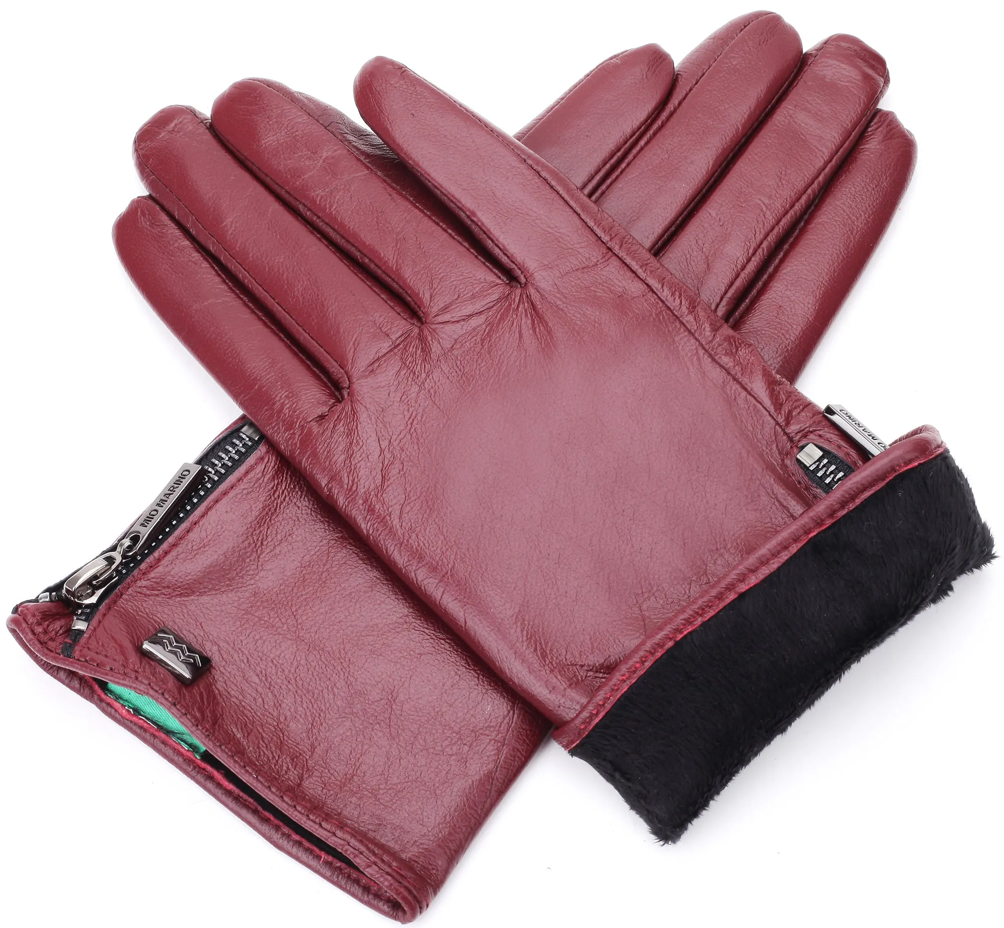 Wristed Zipper Nappa Leather Gloves