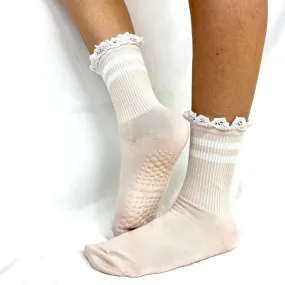 YOGA stripe grip crew socks - pink